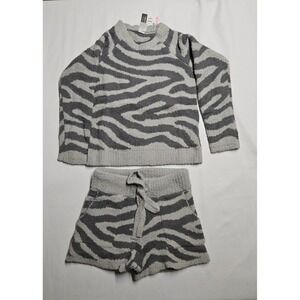 Cozy Soft Girl Zebra Lounge Set Fuzzy Knit Aesthetic 2‎ Piece Sweater Shorts S